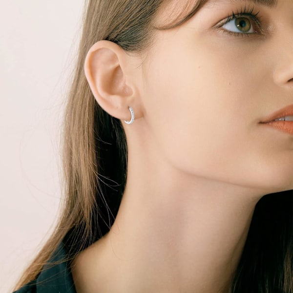 Silver Hoops Örhängen för Kvinnor, 3 Par Små Sleeper Hoops Huggie Hinged Örhängen (8/10/12mm)
