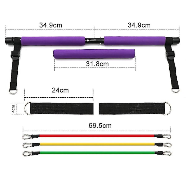 Pilatesstav-set, Bärbar Yogaövningsstavar med Motståndsband Fotringar, Stretch Shaper Twist Crunches Fitnessutrustning för Män Kvinnor
