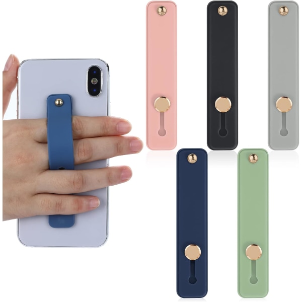 Telefonslinga Fingerhållare, 5 st Telefongreppshållare Finger Mobiltelefongrepp Silikon Telefonrem Teleskopisk mobiltelefonhållare (5 färger)