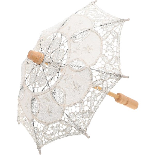 Otwoo Bryllupsdekorativ Paraply Brud Blonder Parasol Broderi Paraply Ornament Beige