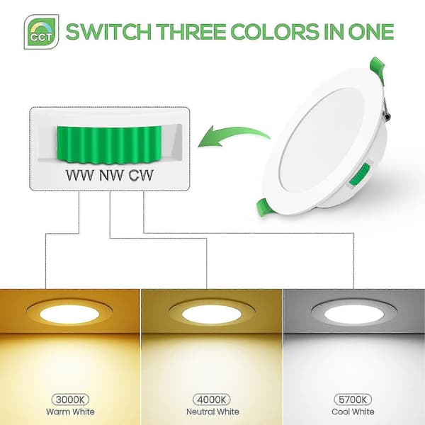 6-pack 7w Ultratunn Dimbar LED-downlight, CCT 67-75 Utskärning Vit