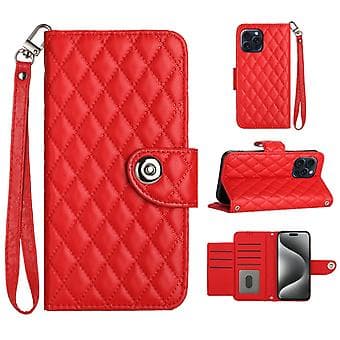 Til iPhone 12 Pro Max Diamantmønstret Flip Læder Telefoncover med Snor Red