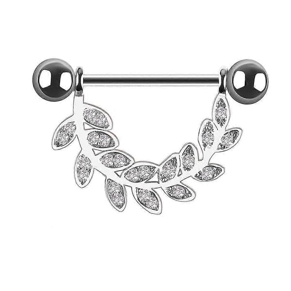 8 par hjerteblader Rhinestone kvinner vektstang brystvortering kroppspiercing smykker Silver