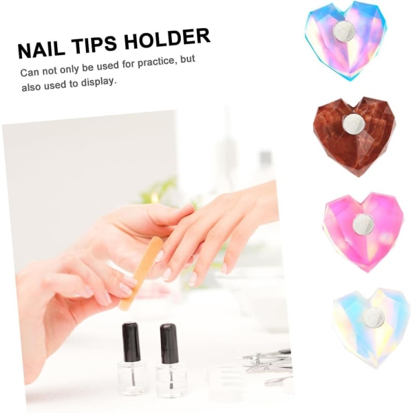Nail Practice Holder Magnetic Crystal Base Stand - Nail Art Display Board Resin Love, 4 sæt