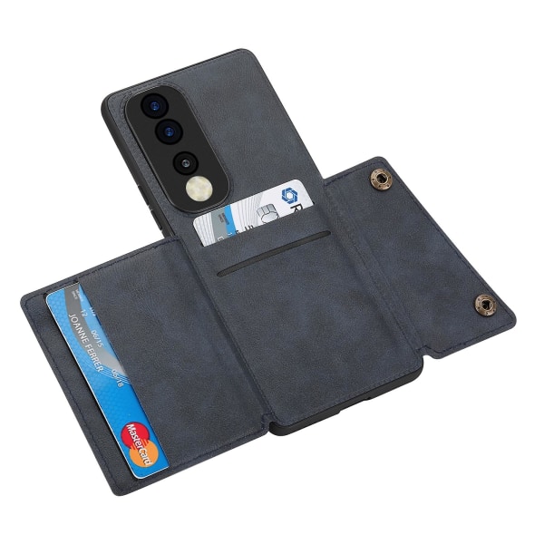 Phone case Honor 90 korttipidike Kickstand pudotuksenkestävä pu-nahkapäällysteinen TPU- cover Blue