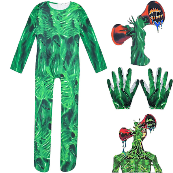 Grønn Siren Head Cosplay Kostymer for Barn Skumle Gutter Jenter Jumpsuit Med Hodeplagg For Halloween Familie Humanoid Monster Kostyme White 140 cm