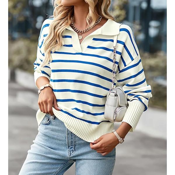 Naisten Cardigan-neulepaita, raidallinen, pitkähihainen, syksy-talvi, streetwear Blue XL