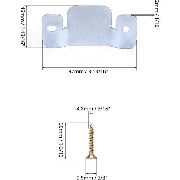 4 stk. Sofa-koblingsbraketter med innfelt montering, galvanisert jern, hjørnebrakett for sofa med skruer (96 x 46 mm)