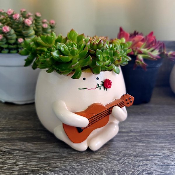 Ukulele saftig blomma kruka kontor studie dekoration gitarr kreativ söt grön växt prydnader