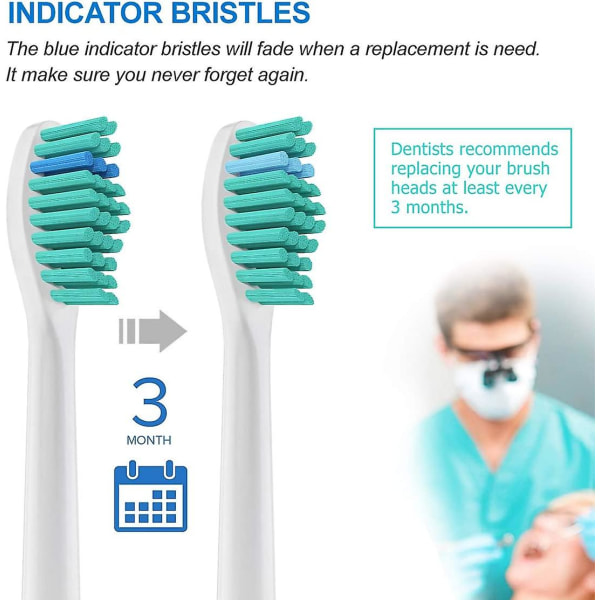 Pakkauksessa 8 vakioharjaspäätä, jotka ovat yhteensopivat Philips Sonicare sähköisten hammasharjojen kanssa, sopivat Diamondclean Flexcare Healthywhite Easyclean Protectiveclean P