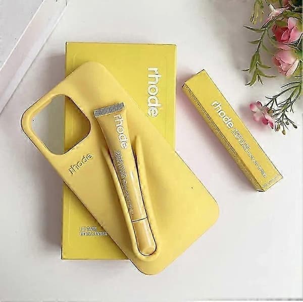 Rhode With Lip Gloss Phone Case for iPhone 16 15 14 13 12 17 11 Pro Max Plus Lip Yellow