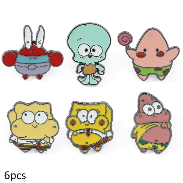 6 stk tegneserie SvampeBob Firkant Broche Pins Badge Pin Til Rygsække Tøj Jakker Hatte Dekoration Søde gaver 6Pcs