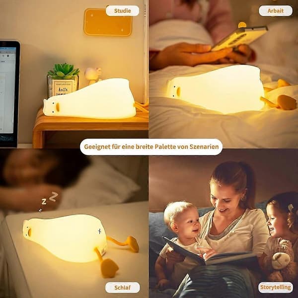 Andeformet LED Natlampe til Børn, Touch-kontrol med Timer, USB Genopladelig
