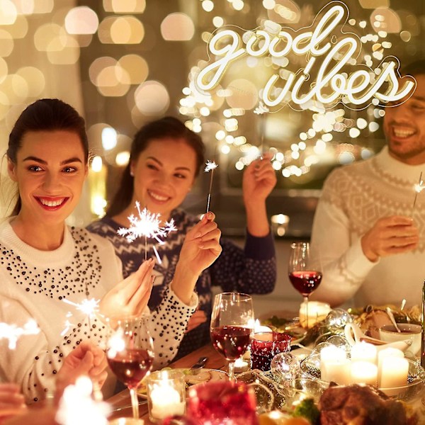 Good Vibes Neonskylt för Väggdekor, Drivs med USB Neonljus för Sovrumsdekor, Varmvit Färg, 41 cm x 21 cm x 1,5 cm