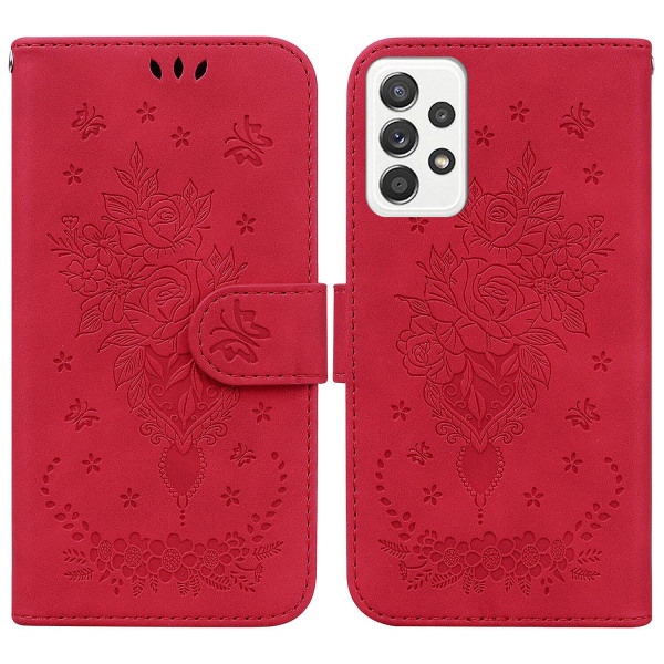 Veske til Samsung Galaxy A52 5g Cover Coque Butterfly And Rose Magnetic Wallet Pu Premium Lær Flip Card Holder Telefonveske - Rød Red