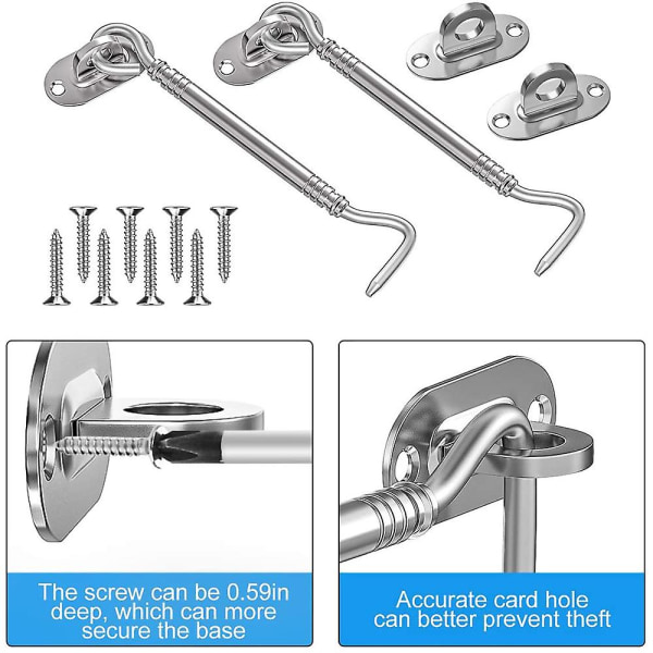 1 stücke storm krok rostfritt stål dörrkrok dörrlås fönsterhake stuga dörr grindlås med 4 stücke monteringsskruvar