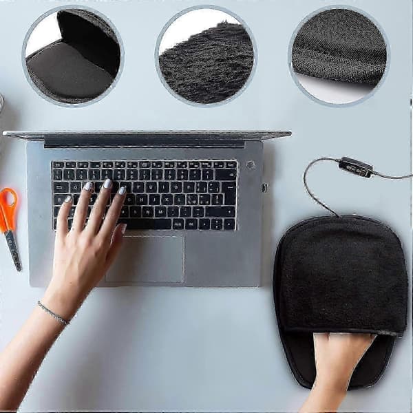 USB-oppvarmet musematte håndvarmer - 3 temperaturer - Kontroller inkludert Black