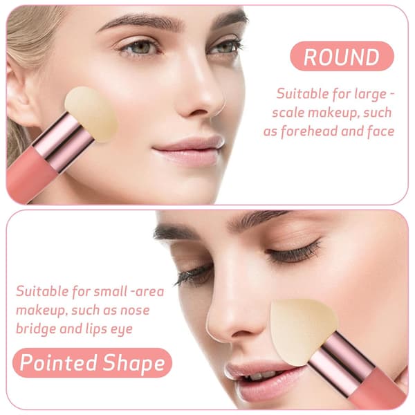 Makeup Sponges, 3-Piece Beauty Blender Applicators with Handle, Angled Foundation Brushes for Face and Eyebrows (Rose Red)