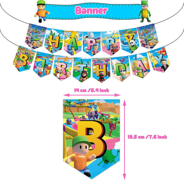 Stumble Guys tema bursdagsfest pynt dekorasjoner inkludert ballonger cupcake kake toppers banner sett