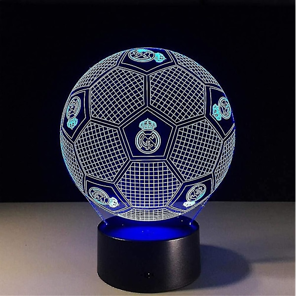 3D Optisk Illusion Real Madrid Fotboll Nattlampa Leksak, Fjärrkontroll, Dimbar, Batteri eller USB-driven, 7 Färger Byter Jul Födelsedagspresent F