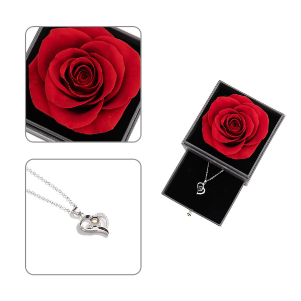 Eternal Rose With 100 Languages ​​Love Halsband, Eternal Flower Smyckeskrin, romantisk födelsedagspresent Alla hjärtans dag Mors dag