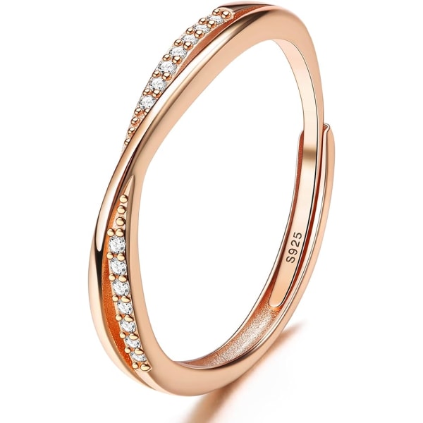 925 Sterling Silver Justerbar Cubic Zirconia Ring för kvinnor Dam enkel tumring Rose Gold