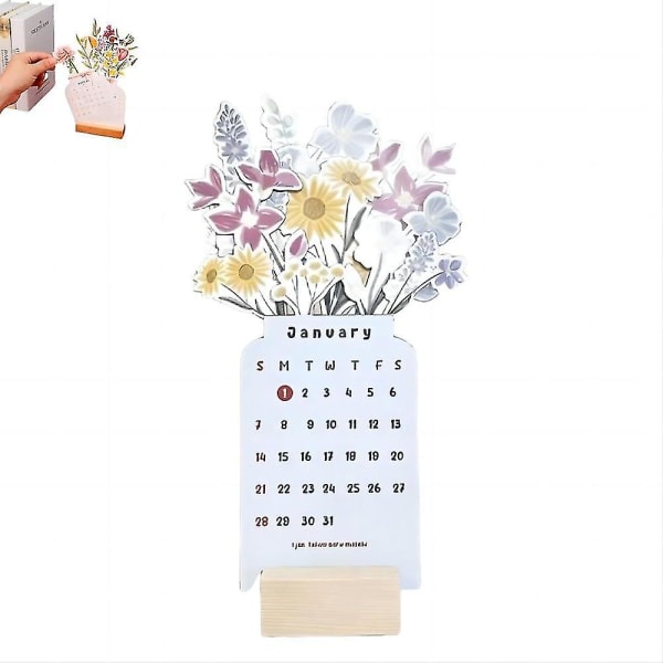 2024 Bloomy Flowers Skrivbordskalender, Kreativ Blommig Skrivbordskalender, 2024 Blomtema Kalender, Julgåvor Nyårsgåvor B 1pcs