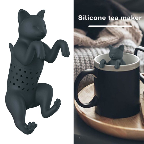 Silicone Cat Tea Infuser Hassle-Free Brewing Dishwasher Safe Cute Portable Loose Leaf Tea Strainer Teapot Kitchen Accessories Dark Gray