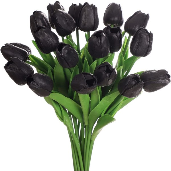 24 stk Latex kunstige tulipaner buket kunstige blomster Real Touch DIY buketter, bryllupsbordfest, kontordekoration, blomsterarrangementer, sort