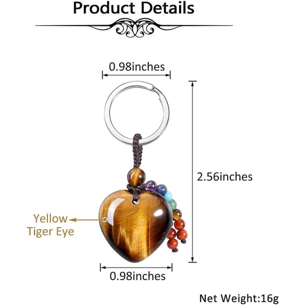 Luonnollinen tiikerinsilmäsydänkristalliavainperä 7 chakran parantava jalokivi avaimenperän riipus naisille