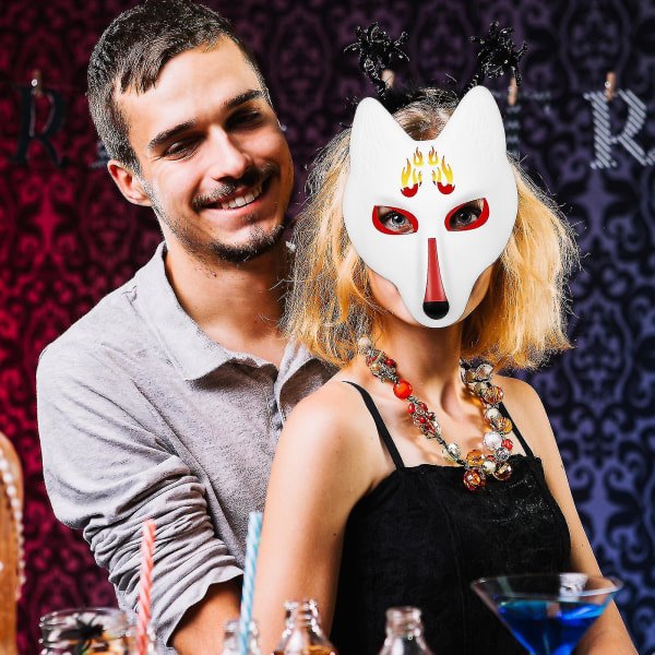 Hvid blank maske rævemaske håndmalet japansk stil diy håndværksmaske til halloween maskerade kostume cosplay Better1