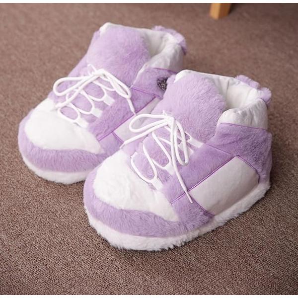 Sjove Slippers Sportsko, Ultra Komfortable og Hyggelige Hjemmesko, Indendørs Sportsko, Plys Indendørs Unisex Slippers Purple