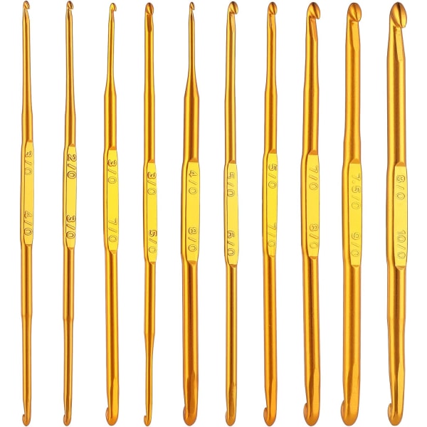 10 stk doble heklenåler Gull heklenåler Genser strikkepinner Kit Veve Craft DIY Håndstrikkeverktøy (10 størrelser)