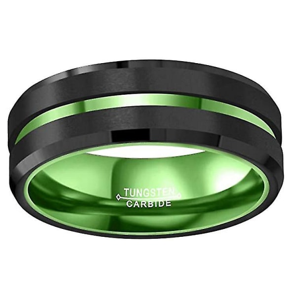 8mm Skarvning Svart Borstad Tungsten Carbide Ring Med Comfort Fit Grön Innerring Bröllopsring Ring Män Smycken Delikat Stil Present-9