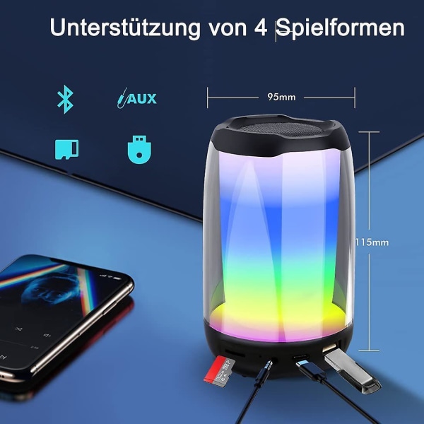 Bluetooth-høyttaler med 360 graders belysning Bærbar Bluetooth 5.0-høyttaler Ipx5 vanntett med lys