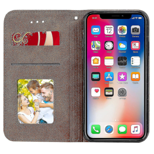 Kompatibel med iPhone X/XS Etui Læder Magnetisk Flip Folio Cover Tegnebog brown