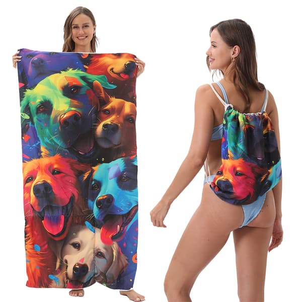 New Beach Towel Backpack with Storage Function, 140 x 70 cm 2-in-1 Foldable Printed Bath Towel YTB-001-5