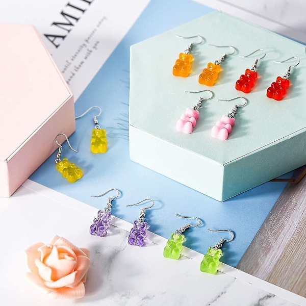 10 Par Gummy Candy Bear Ørepynt Resin Bjørn Dråpe Fargerik Tegneserie Henge Dråpe For Kvinner