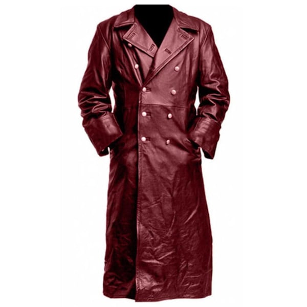 Tysk Klassisk Officer Ww2 Militär Uniform Svart Läder Trenchcoat wine red M