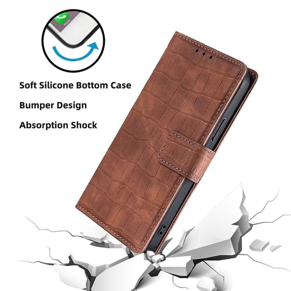 Krokodille Tekstur Pung Stativ Etui til TCL 40R 5G, Hud-følelse PU Læder Mobiltelefon Cover Brown Style C TCL 40R 5G