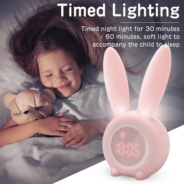 2024 Barnväckarklocka - Söt kanin - Kreativ väckarklocka - Sänglampa - Snooze-funktion - Tidsinställd nära