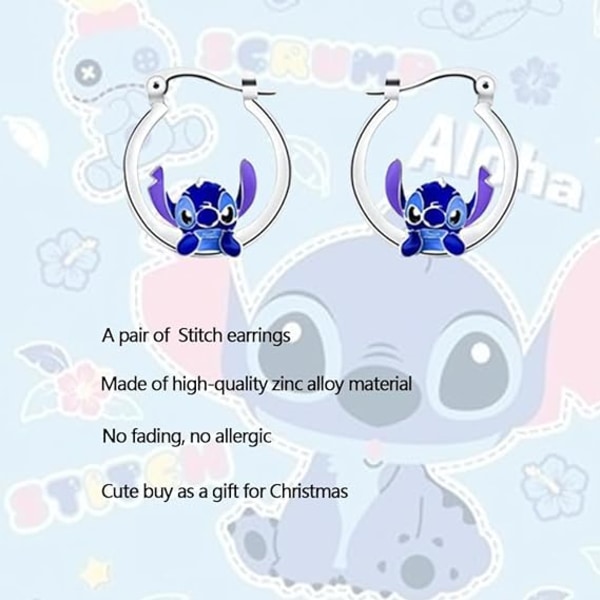 Stitch Earrings for Girls, Anime Earrings Studs Blue Cute Stainless Steel Earrings for Women Studs Earrings for Earring Teenage Girls Gifts