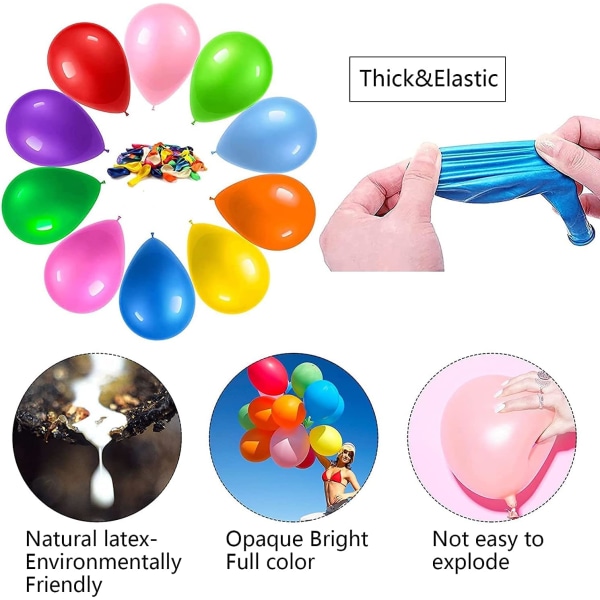 Sett med 100 oppblåsbare ballonger - ballong - bursdagsballonger - oppblåsbar bursdagsballong - ballong tilfeldig farge