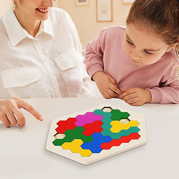 Ryska blockpussel, hexagonpussel för barn och vuxna, bärbara tangramgeometri logiska intelligenslekar