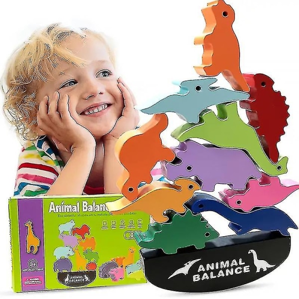 Puinen eläin Nce-peli, lasten puinen dinosaurukset, kootut rakennuspalikat lelu pinottu korkealle varhain kallistuvia opetusleluja syntymäpäivälahja_q Wild Animals