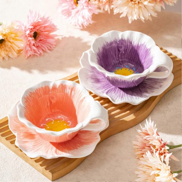 Kaffemugg med blomdesign för hem, kontor, café och restaurang Pink