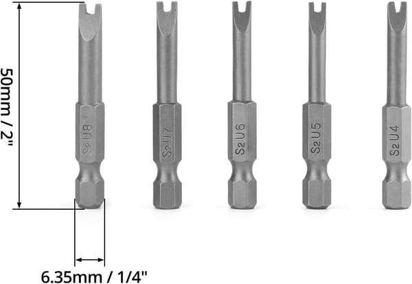 Skruvmejsel Bits U Typ säkerhetsbits 1/4\" Hex Shank 50mm Lång S2 Legerat Stål Special Bit Set