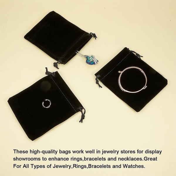 Nya, passande 50-pack sammetssmyckepåsar 3,9x 4,7tum svart sammetstyg Smyckespåsar Dragsko för smycken Armband och klockor S