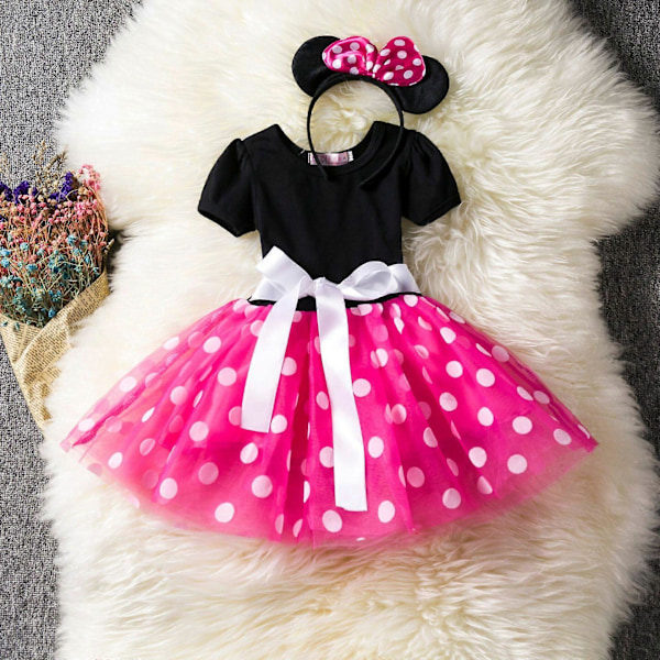 Lasten tyttöjen Minnie Mouse -pistekuvioinen syntymäpäiväjuhla-tutu-tulle-mekko Rose Red 4-5Years