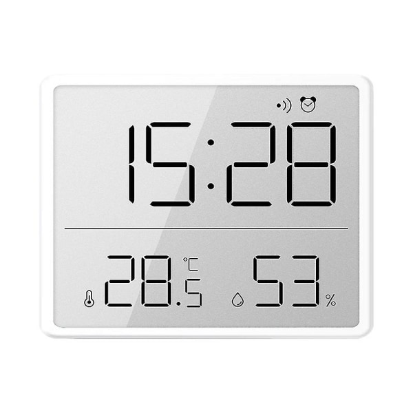 Ultraohut elektroninen seinäkello Digitaaliset kellot Seinälle asennettava LCD-näyttö Monitoiminen lämpötila- ja kosteusherätyskello White